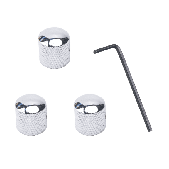 LOOKSEVEN 1-4Pcs Solid Shaft Metal Guitar Metallic Control Knobs - Volume / Tone- 6mm Hole- Chrome 3 Pcs