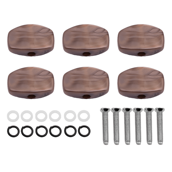 LOOKSEVEN 1 Set (6Pcs) Guitar Tuning Peg Button Machine Head Oval Plastic Buttons-3 Colors-Coffee Brown