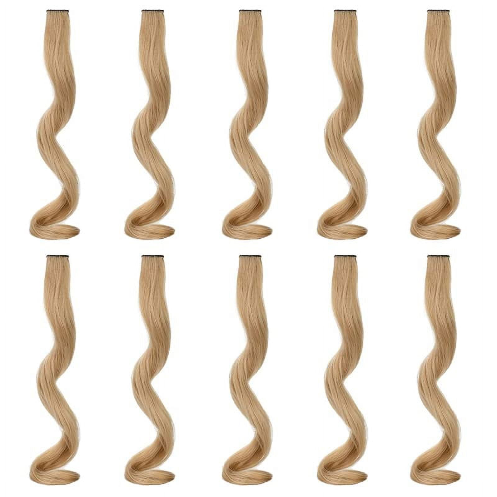 LOOKSEVEN 10 Pcs Colored Hair Extensions Party Highlights, Flax Gold
