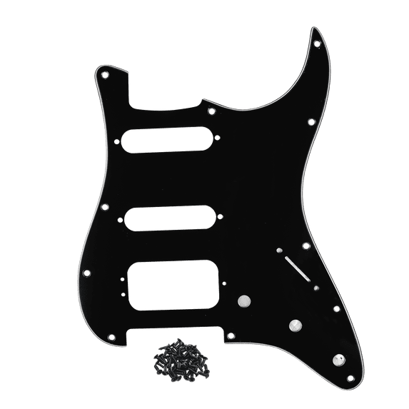 LOOKSEVEN 11-Hole HSS Strat Pickguard with Screws for Modern Player 3-Screw Humbucker Guitar-Black