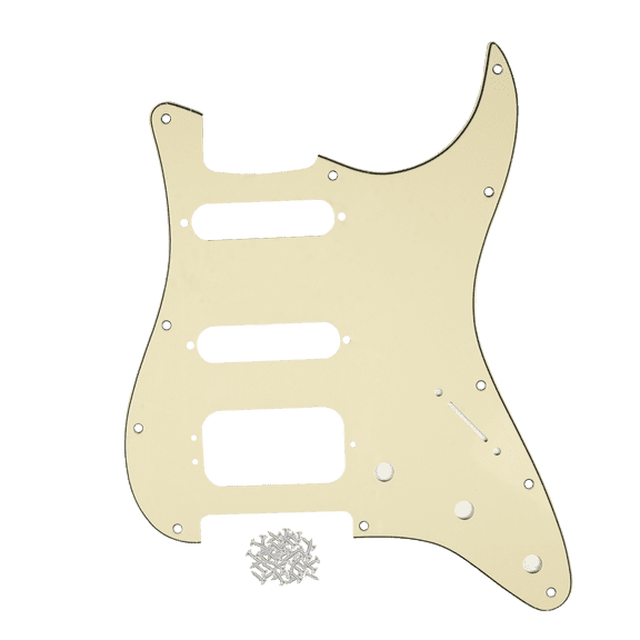 LOOKSEVEN 11-Hole HSS Strat Pickguard with Screws for Modern Player 3-Screw Humbucker Guitar-Cream