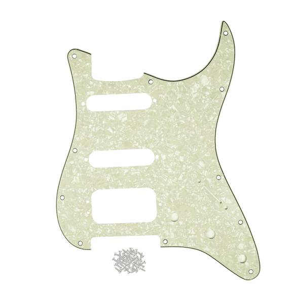 LOOKSEVEN 11-Hole HSS Strat Pickguard with Screws for Modern Player 3-Screw Humbucker Guitar-Light Yellow Pearl