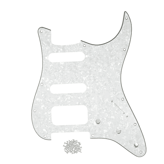 LOOKSEVEN 11-Hole HSS Strat Pickguard with Screws for Modern Player 3-Screw Humbucker Guitar-White Pearl