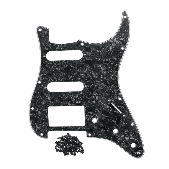 LOOKSEVEN 3-Ply 11-Hole SSH Strat Guitar Pickguard with Mount Screws, Multi-Color Scratch Plate for Stratocaster Style Electric Guitars-Black Pearl