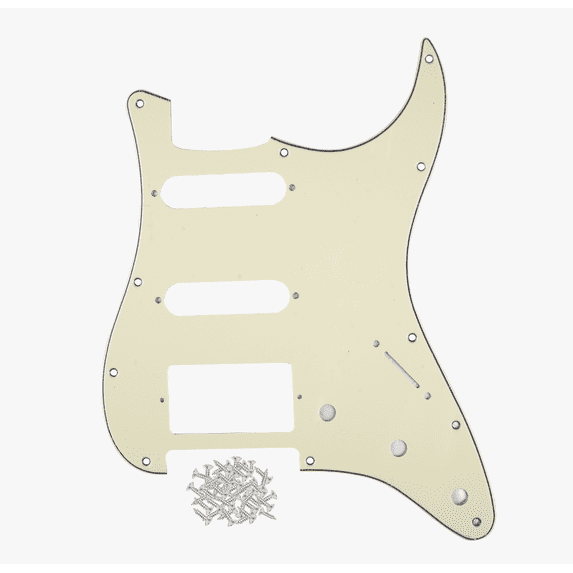 LOOKSEVEN 3-Ply 11-Hole SSH Strat Guitar Pickguard with Mount Screws, Multi-Color Scratch Plate for Stratocaster Style Electric Guitars-Cream(3 Ply)