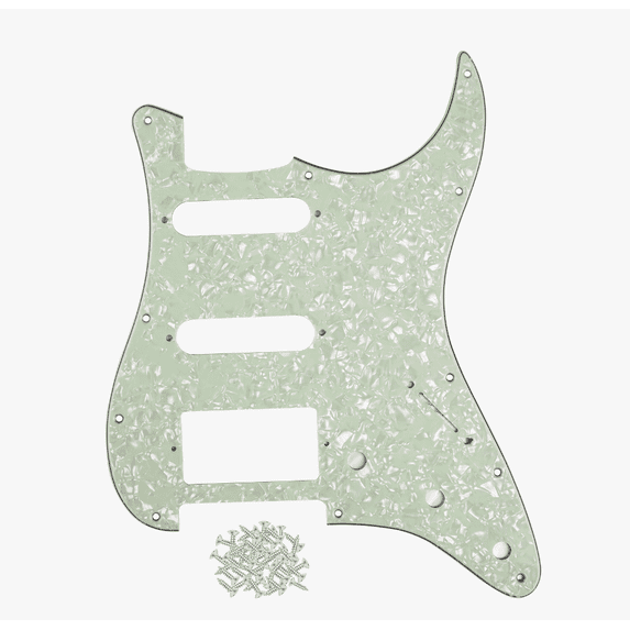 LOOKSEVEN 3-Ply 11-Hole SSH Strat Guitar Pickguard with Mount Screws, Multi-Color Scratch Plate for Stratocaster Style Electric Guitars-Vintage Green Pearl