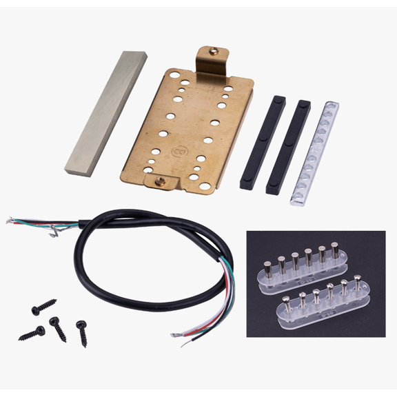 LOOKSEVEN 12 Color Humbucker Guitar DIY Kit Pickup Bobbin/Alnico2&5 Bar/Cable/Baseplate- Transparent Bridge 52mm-Alnico 5