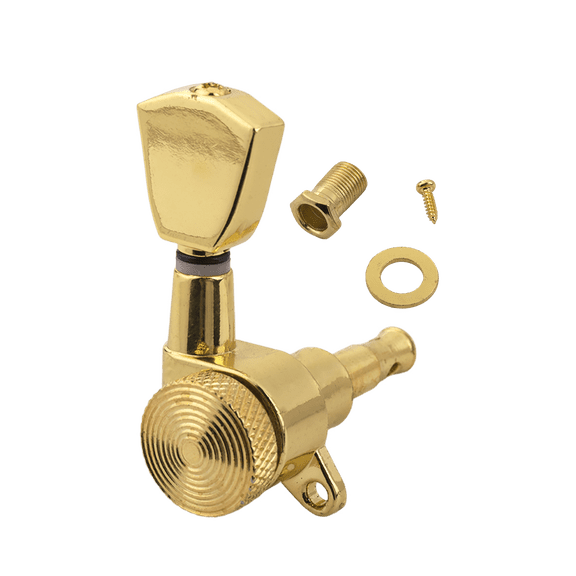 LOOKSEVEN 1R Inline Guitar Locking Tuners Tuning Pegs Machine Heads 1:18 Gear Ratio for Fender/Stratocaster/Telecaster guitar (Gold)