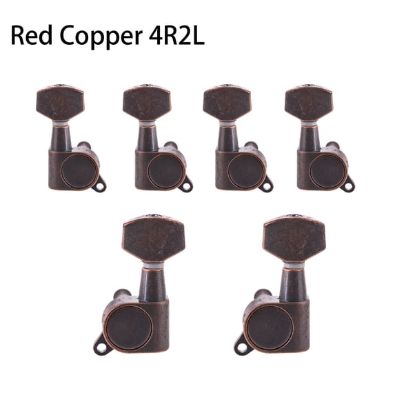 LOOKSEVEN 2L4R Sealed Electric Guitar Tuning Pegs Small Square Machine Heads with 1:15 Ratio Replacement Tuners for Acoustic & Electric Guitars - Red Copper
