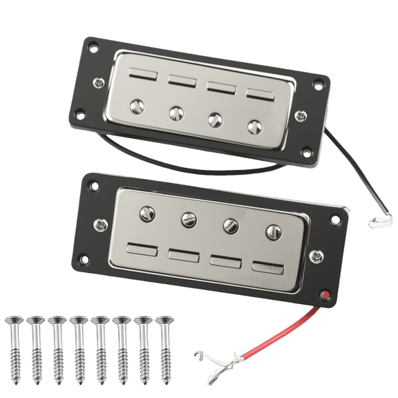 LOOKSEVEN 2 Pack Mini Humbucker Pickups with Black Ring Set for 4 String Electric Bass Guitar Replacement