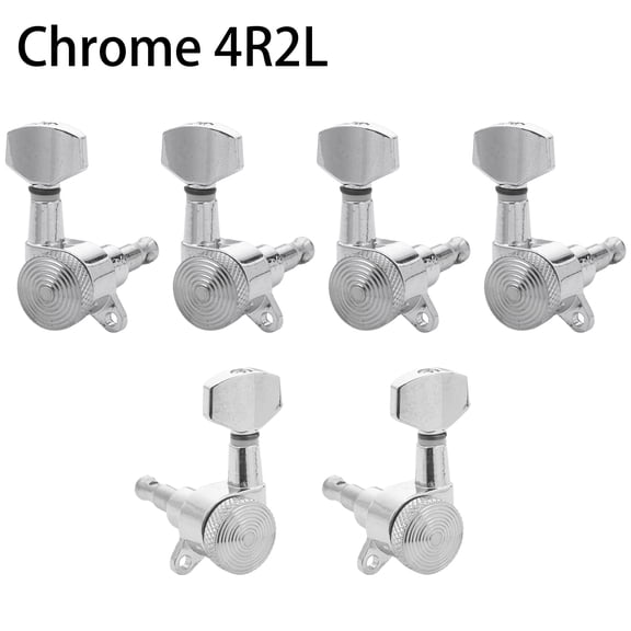 LOOKSEVEN 2L4R Locking Tuning Pegs Set, Threaded Shaft Small Square Head Tuners for Electric Guitar (2 Left 4 Right)-Chorme