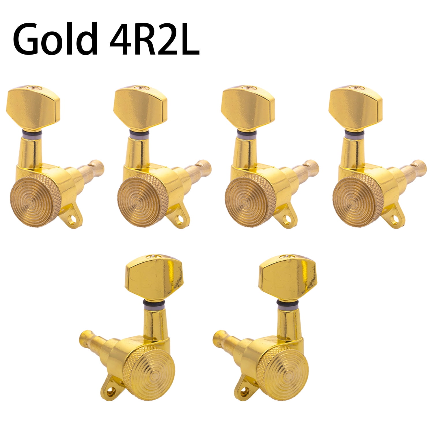 LOOKSEVEN 2L4R Locking Tuning Pegs Set, Threaded Shaft Small Square Head Tuners for Electric Guitar (2 Left 4 Right)-Gold