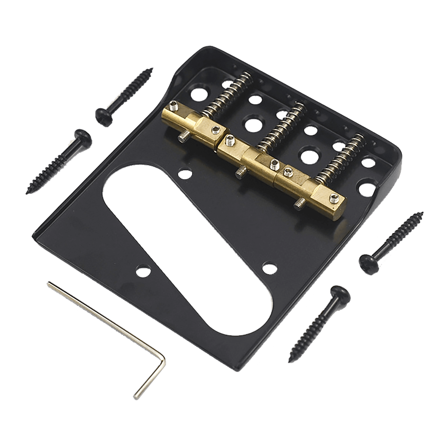 LOOKSEVEN 3-Color Vintage 6 String Tele Style Electric Guitar Bridge, Adjustable Brass Saddles, Complete Mounting Kit with Screws & Allen Wrench-black