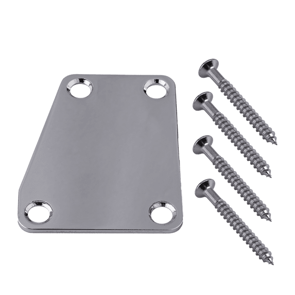 LOOKSEVEN 3 Colors Guitar Trapezoid Neck Plate with Screws 4 Hole for Electric Guitar-Chorme