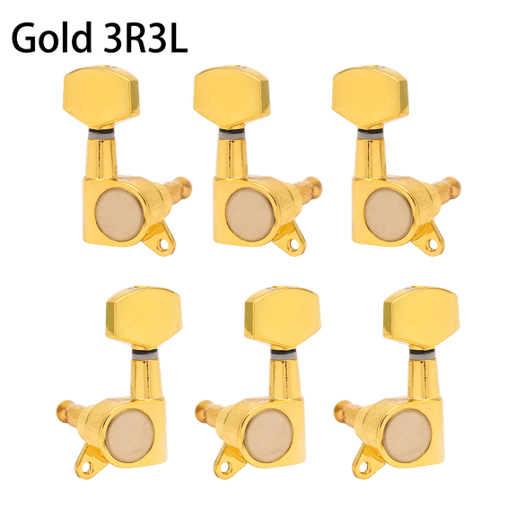 LOOKSEVEN 3 Left 3 Right Hand Sealed Guitar Tuner Pegs,Big Square Electric Guitar String Tuning Pegs Keys Machine Heads for Fender Strat Telecaster Tele/Electric Guitar-Gold