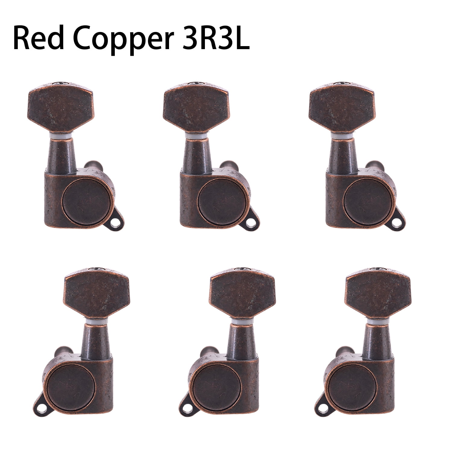 LOOKSEVEN 3 Left 3 Right Hand Sealed Guitar Tuner Pegs,Big Square Electric Guitar String Tuning Pegs Keys Machine Heads for Fender Strat Telecaster Tele/Electric Guitar-Red Bronze