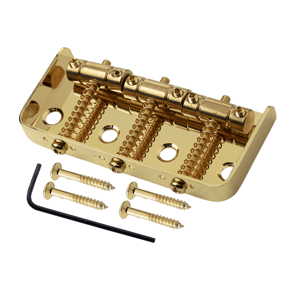 LOOKSEVEN 3-Saddle Fixed Tele Style Electric Guitar Bridge, Short Version Telecaster Bridge Replacement Parts with Mounting Screws & Allen Wrench-Gold