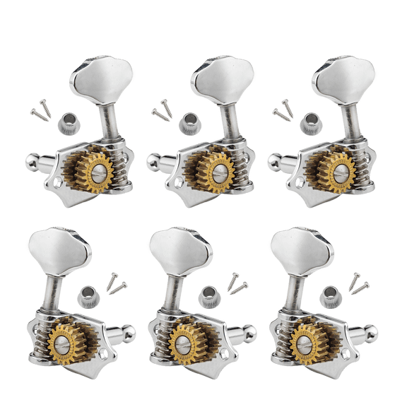 LOOKSEVEN 3L3R Guitar Open-Gear Guitar Tuning Pegs Machine Head with Butterbean Button 1:18 Gear Ratio for Folk Acoustic Guitar Classical Guitar (Chrome)