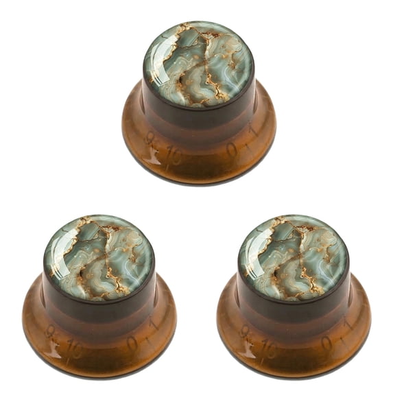 LOOKSEVEN 3Pcs Guitar Reflector Knob For Les Paul SG - 3 Base Colors 10 Marble Top Options-Amber knob - 09