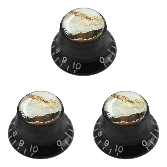 LOOKSEVEN 3Pcs Guitar Reflector Knob For Les Paul SG - 3 Base Colors 10 Marble Top Options-Black knob - 07