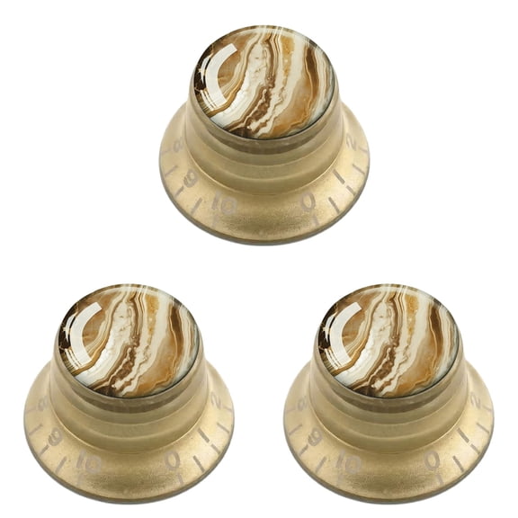 LOOKSEVEN 3Pcs Guitar Reflector Knob For Les Paul SG - 3 Base Colors 10 Marble Top Options-Gold knob - 10
