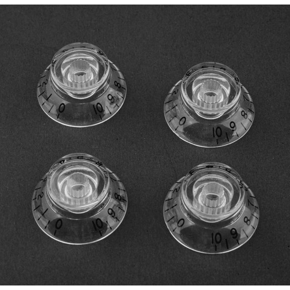 LOOKSEVEN 4 PCS Left Handed Top Hat Guitar Speed Control Knobs–Volume Tone SG Les Paul-Transparent with Black Number