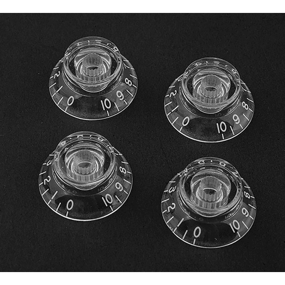 LOOKSEVEN 4 PCS Left Handed Top Hat Guitar Speed Control Knobs–Volume Tone SG Les Paul-Transparent with White Number