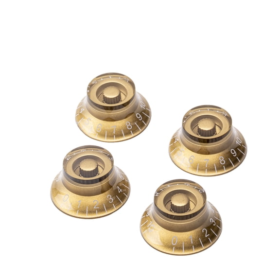 LOOKSEVEN 4 Pcs 24 Fine Splines LP Guitar Control Bell Knobs Top Hat Knob For Les Paul SG-Gold with White