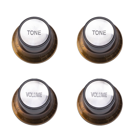 LOOKSEVEN 4 Pcs 60s Guitar Reflector Knobs Top Hat Knobs Fits LP Epiphone SG- Amber (White Letter)