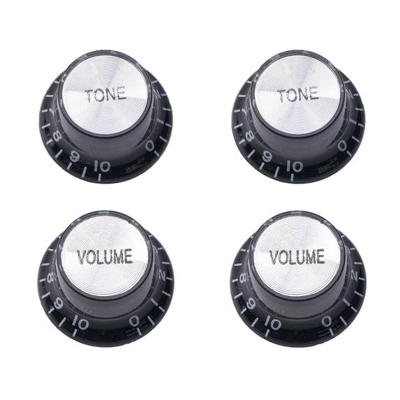 LOOKSEVEN 4 Pcs 60s Guitar Reflector Knobs Top Hat Knobs Fits LP Epiphone SG- Black (White Letter)
