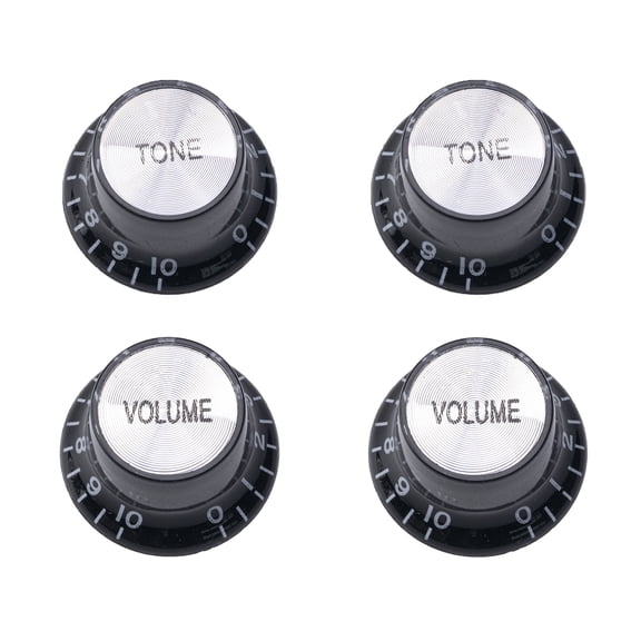 LOOKSEVEN 4 Pcs 60s Guitar Reflector Knobs Top Hat Knobs Fits LP Epiphone SG- Black (White Letter)