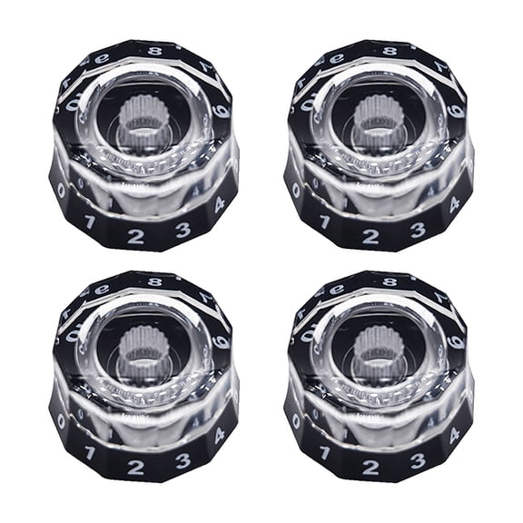 LOOKSEVEN 4 Pcs Guitar Knobs Clear Dodecagon Speed Control Volume Tone Knobs For Les Paul-Black