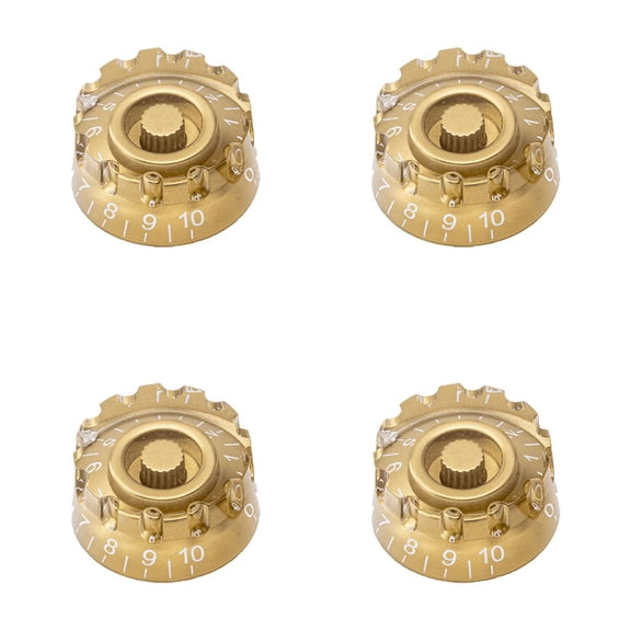 LOOKSEVEN 4 Pcs LP Guitar Knurled Control Knobs Speed Metric Knob Fits Les Paul SG- Gold (White Letter)