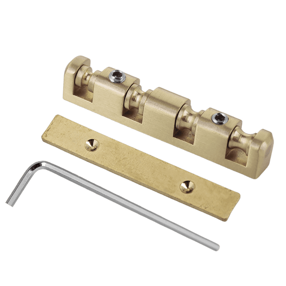 LOOKSEVEN 4-String Bass Guitar Brass Nut, Adjustable Pre-Grooved Roller Nut with Mounting Plate & Allen Wrench, Electric Bass Replacement Parts