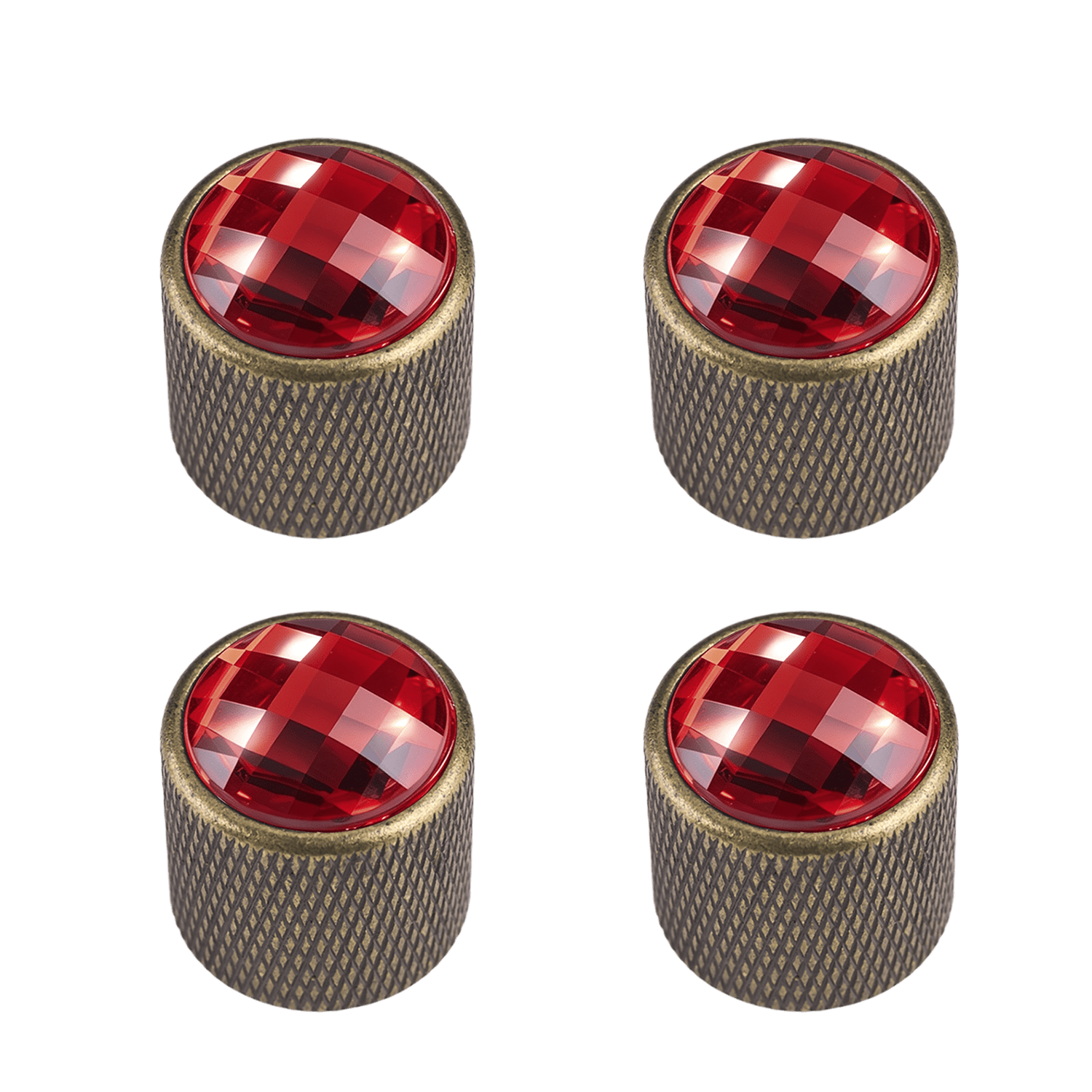 LOOKSEVEN 4pcs Knurled Bronze Metal Control Knobs with Red Faceted ...