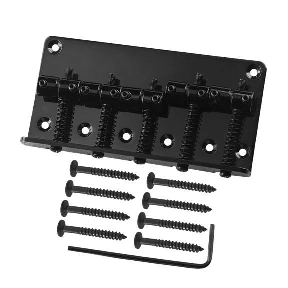 LOOKSEVEN 5 String Fixed Electric Bass Bridge, Black/Chrome/Gold 5-String Bass Guitar Replacement Parts with Screws & Wrench-black