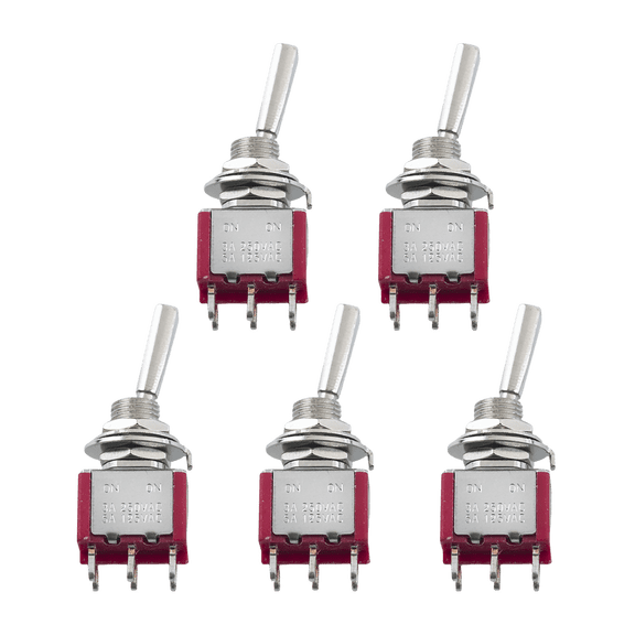 LOOKSEVEN 5 pieces (AC 3A/250V 5A/125V) Red Flat Bat DPDT ON/ON 2-Position Guitar Mini Toggle Switch 6 Pin for Guitar Split Coil Wiring