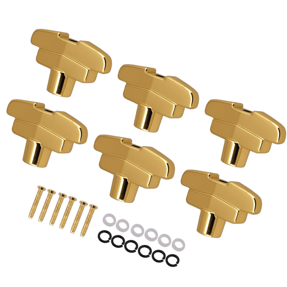 LOOKSEVEN 1 Set (6Pcs) Guitar Tuning Peg Button Machine Head T-Shaped Buttons-Gold