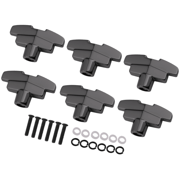 LOOKSEVEN 1 Set (6Pcs) Guitar Tuning Peg Button Machine Head T-Shaped Buttons-Gun Black
