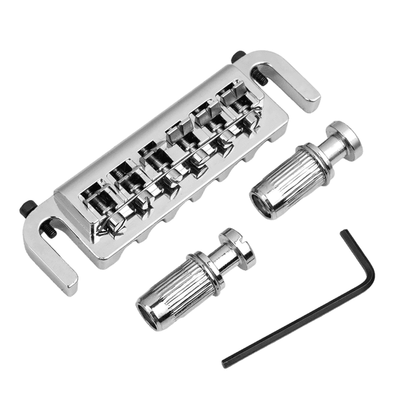 LOOKSEVEN 6 String Electric Guitar Integrated Bridge Tune-O-Matic Style Guitar Bridge Replacement for Gibson Epiphone Les Paul SG, with Studs & Wrench-chorme