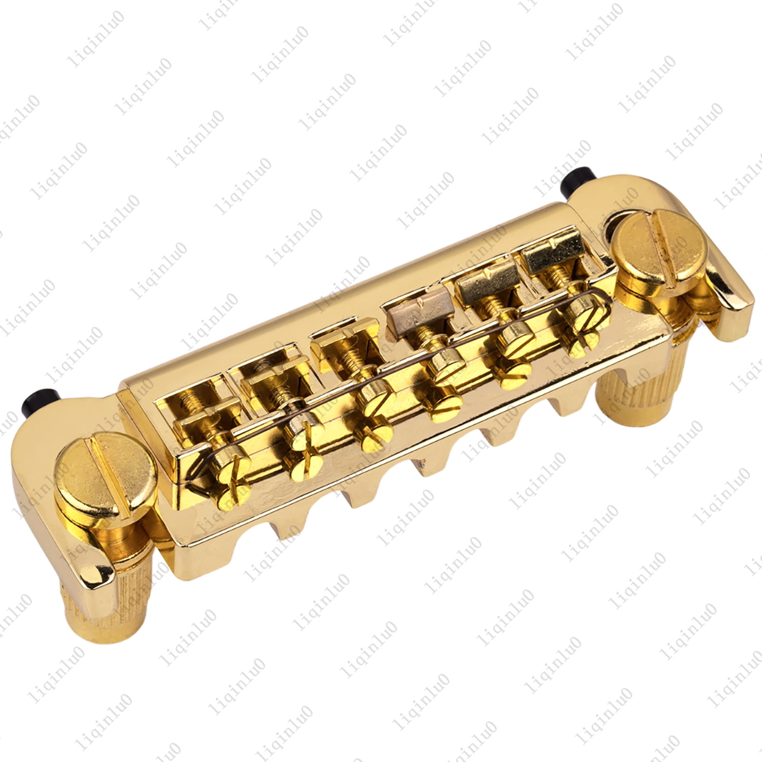 LOOKSEVEN 6 String Electric Guitar Integrated Bridge Tune-O-Matic Style Guitar Bridge Replacement for Gibson Epiphone Les Paul SG, with Studs & Wrench-gold
