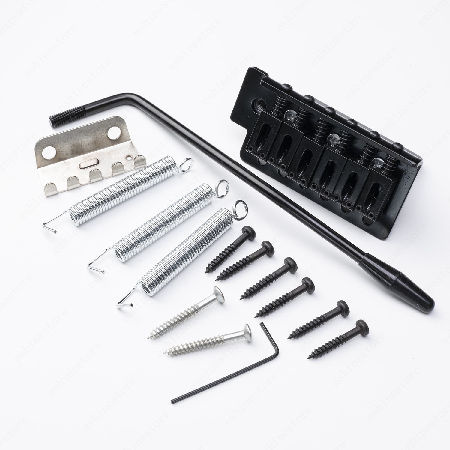 LOOKSEVEN 6-String Electric Guitar Tremolo Bridge System with Whammy Bar Springs Screws Full Set Black Replacement Parts for Strat ST Style-Black