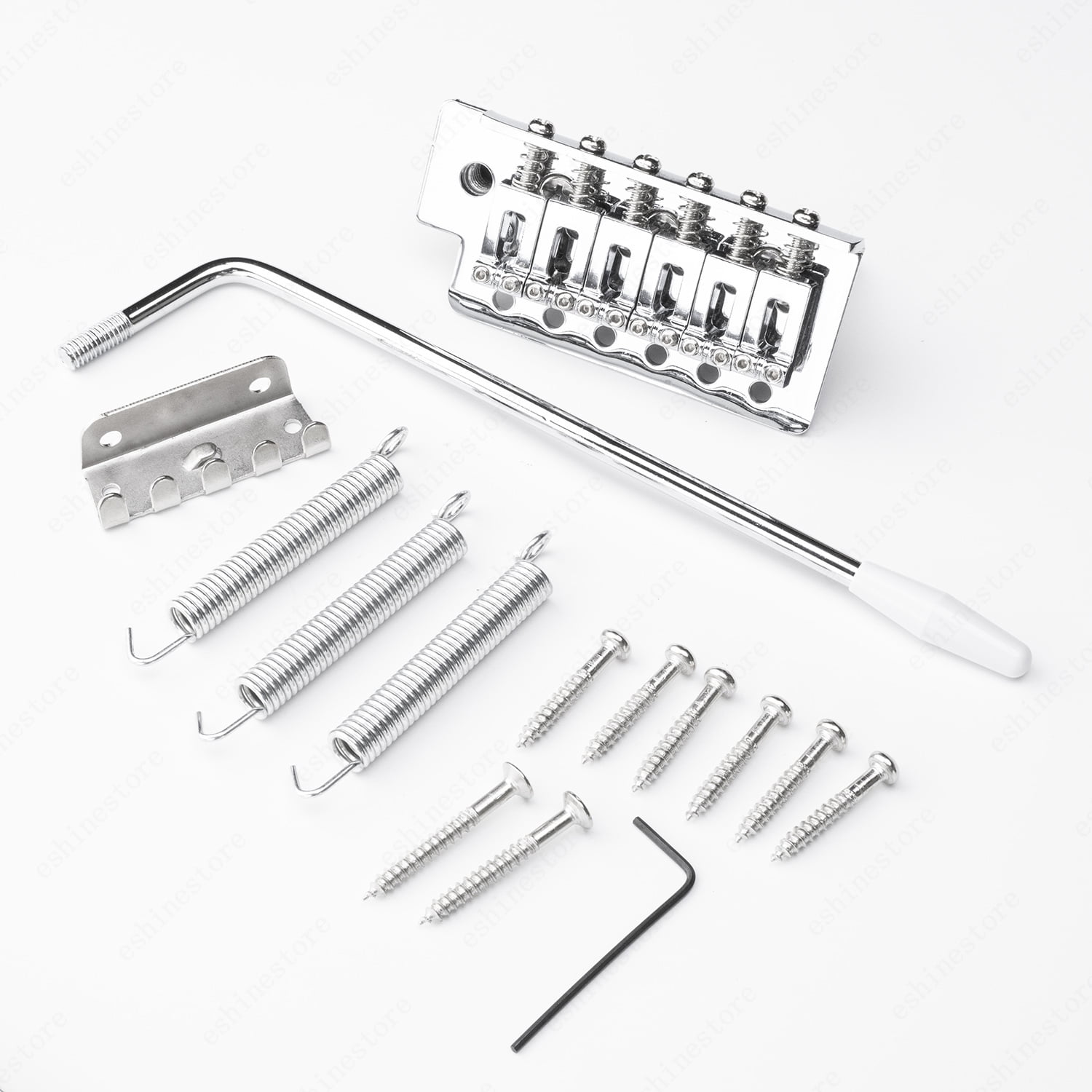 LOOKSEVEN 6-String Electric Guitar Tremolo Bridge System with Whammy Bar Springs Screws Full Set Black Replacement Parts for Strat ST Style-Silver