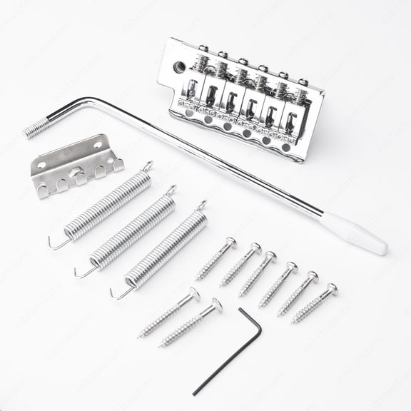 LOOKSEVEN 6-String Electric Guitar Tremolo Bridge System with Whammy Bar Springs Screws Full Set Black Replacement Parts for Strat ST Style-Silver