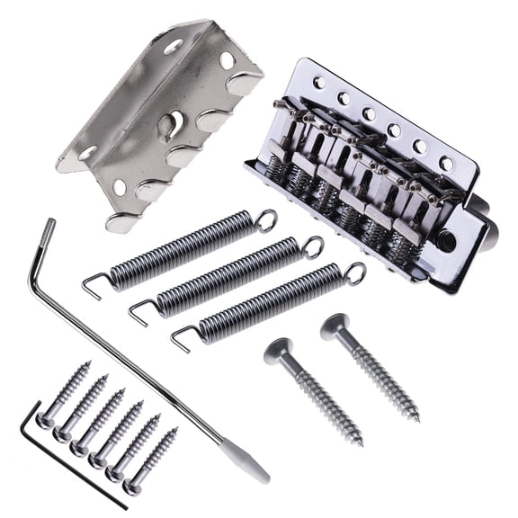 LOOKSEVEN 6 String Vintage Single Locking Tremolo Bridge System with Complete Hardware Kit, Replacement Tremolo Set for Stratocaster Style Electric Guitars - Chrome