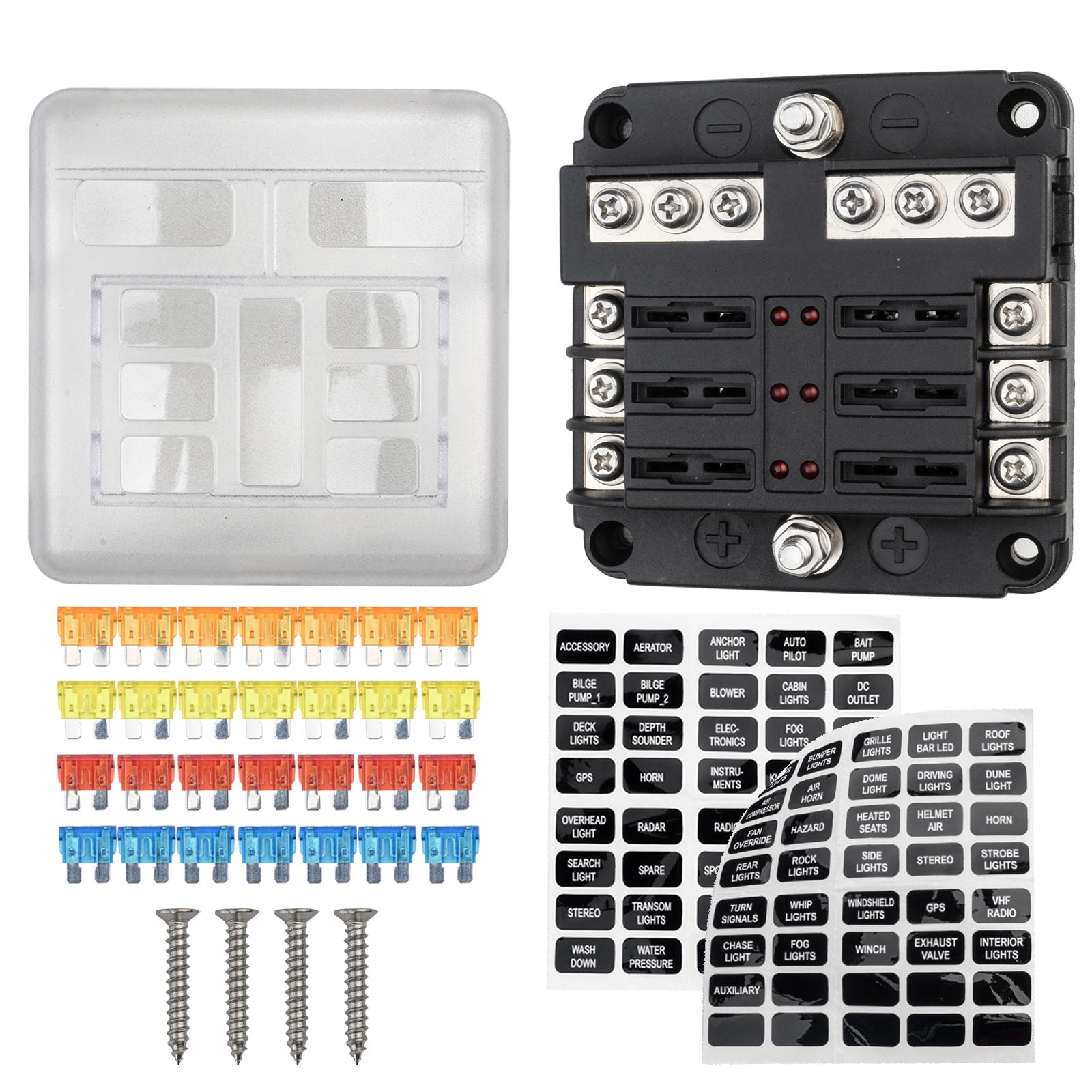 LOOKSEVEN 6 Way Fuse Block, 12 Volt Waterproof Boat Fuse Panel with LED
