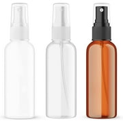 LOOKSEVEN 60ml Plastic Essential Oil Spray Bottle 2OZ Three Color - Clear, White, Amber, Small Spray Bottle with Plastic Sprayer - Set of 3