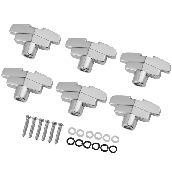 LOOKSEVEN 1 Set (6Pcs) Guitar Tuning Peg Button Machine Head T-Shaped Buttons-Chorme