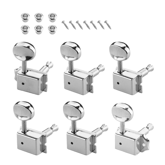 LOOKSEVEN 6Pcs Vintage Sealed Guitar Tuning Pegs, Big Oval Button Machine Heads Tuners for Fender Strat/Tele Style Electric Guitar - Chrome