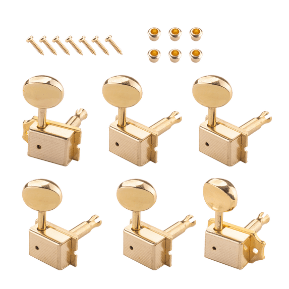 LOOKSEVEN 6Pcs Vintage Sealed Guitar Tuning Pegs, Big Oval Button Machine Heads Tuners for Fender Strat/Tele Style Electric Guitar - Gold